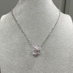 Clear Crystal Necklace Natural Clear Amethyst Gemstone Pendant Stainless-Steel